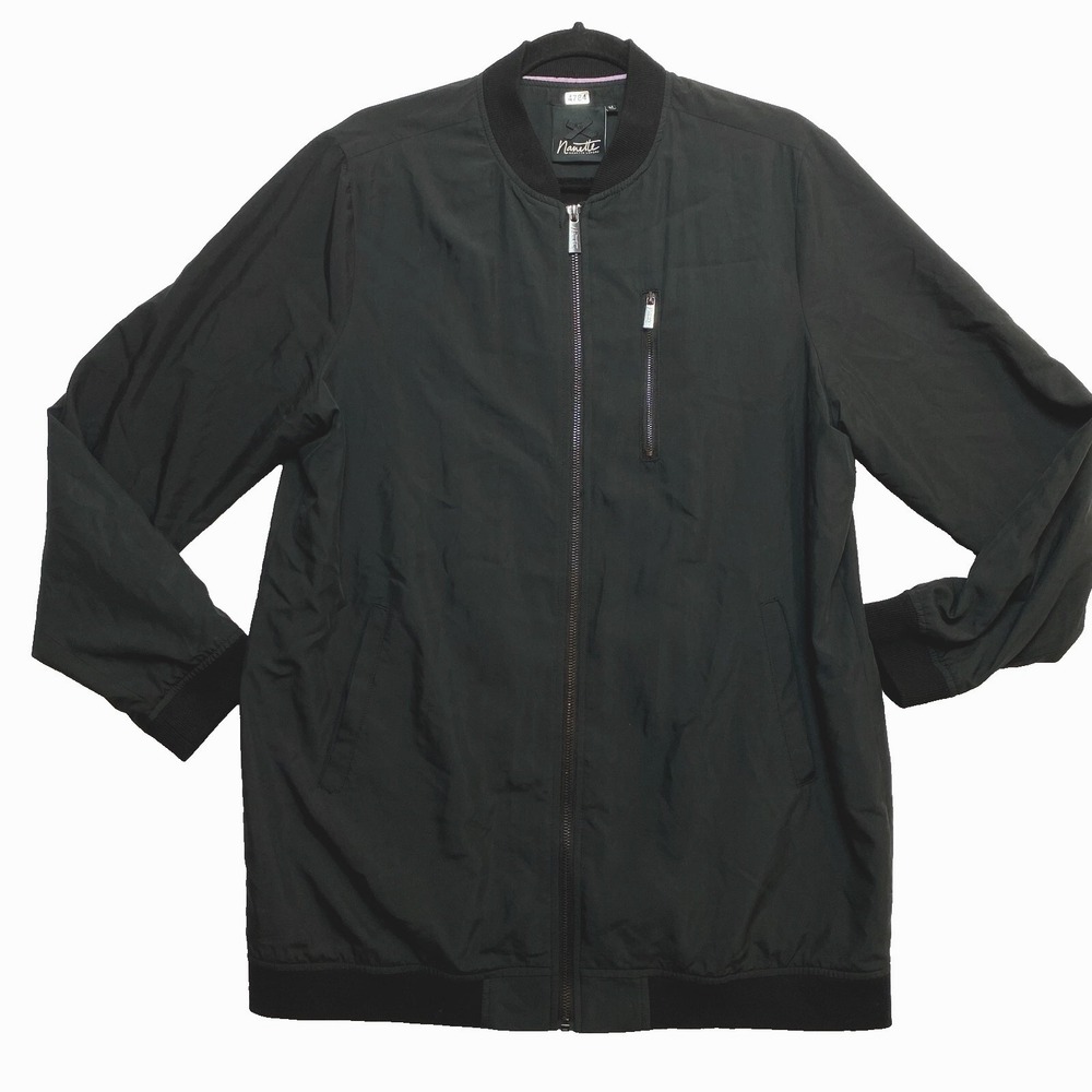 Nanette Lepore Bomber Jacket Womens Medium Black Oversized Satin Japan Bird